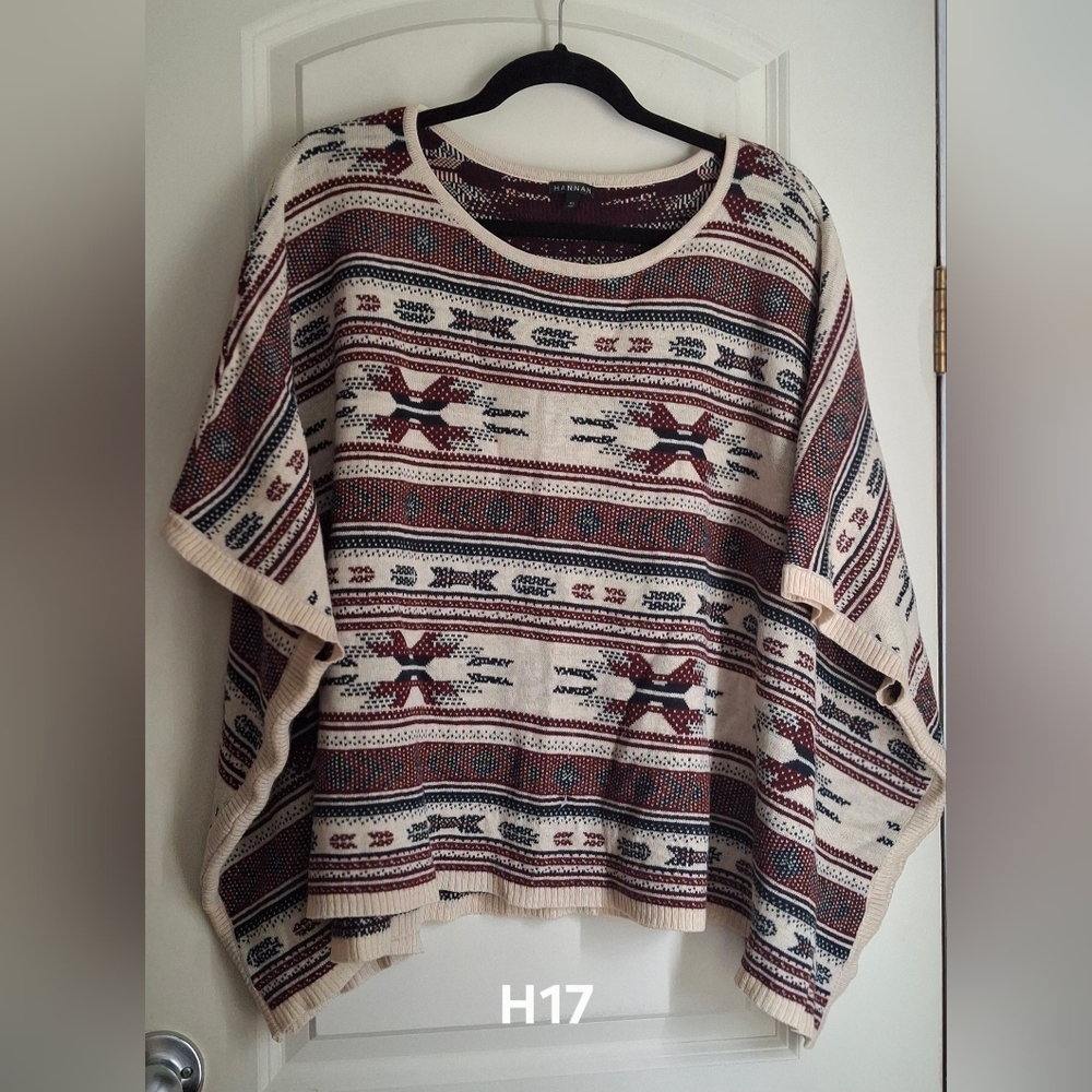 Hannah Women's Sz XL Multicolor Navajo Western Patterned Poncho Rodeo Boho